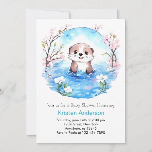 Waterverf Otter Whimsical Boy Baby shower Kaart (Voorkant)