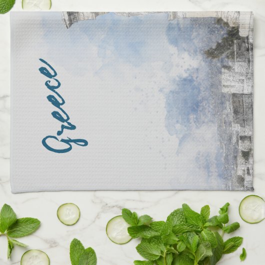 Waterverf oude Athene ruïnes keukenhanddoek (Gevouwen)