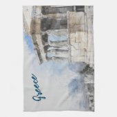 Waterverf oude Athene ruïnes keukenhanddoek (Verticaal)