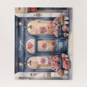 Waterverf oude binnenstad bloemenwinkel legpuzzel (Verticaal)