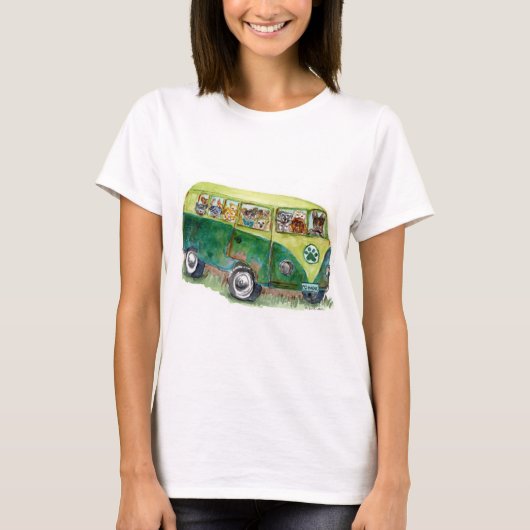 waterverf oude bus vol adopteerbare POMDR-honden T-shirt (Voorkant)