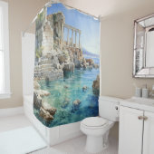 Waterverf Oude Griekse kustruïnes Douchegordijn (In situ)