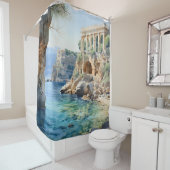 Waterverf Oude Griekse kustruïnes Douchegordijn (In situ)