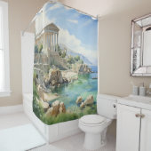 Waterverf Oude Griekse kustruïnes Douchegordijn (In situ)