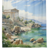 Waterverf Oude Griekse kustruïnes Douchegordijn (Voorkant)