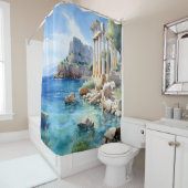 Waterverf Oude Griekse kustruïnes Douchegordijn (In situ)