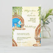 Waterverf oude Mexicaanse boog en fontein bruiloft Kaart (Staand voorkant)