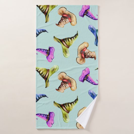 Waterverf oude petten: blauwe achtergrond. badhanddoek (Badhanddoek)