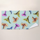 Waterverf oude petten: blauwe achtergrond. badhanddoek (Badhanddoek)