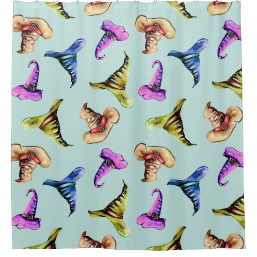 Waterverf oude petten: blauwe achtergrond. douchegordijn (Voorkant)