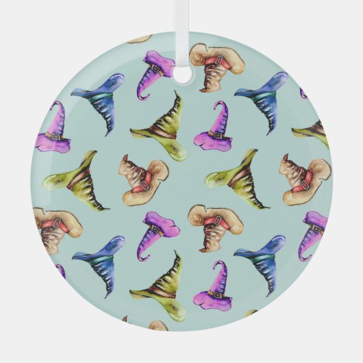Waterverf oude petten: blauwe achtergrond. glas ornament (Voorkant)