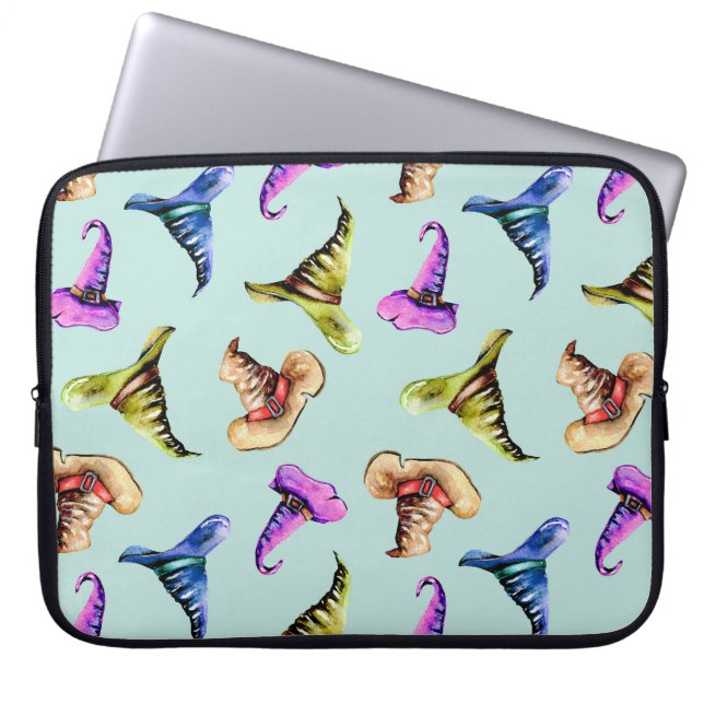 Waterverf oude petten: blauwe achtergrond. laptop sleeve (Voorkant)