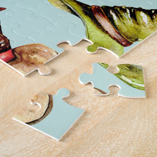 Waterverf oude petten: blauwe achtergrond. legpuzzel (Zijkant)