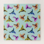 Waterverf oude petten: blauwe achtergrond. legpuzzel (Horizontaal)