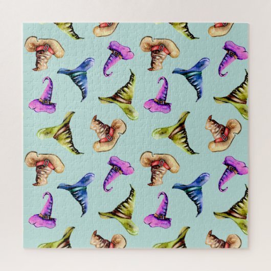 Waterverf oude petten: blauwe achtergrond. legpuzzel (Verticaal)