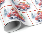 Waterverf oude rode truck in sneeuw cadeaupapier (Rol Hoek)