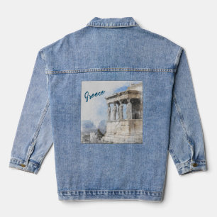 Waterverf oude ruïnes in Athene Griekenland Denim Jacket