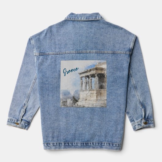 Waterverf oude ruïnes in Athene Griekenland Denim Jacket (Achterkant)