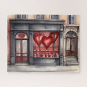 Waterverf oude stad Valentijnsdag winkel Legpuzzel (Horizontaal)