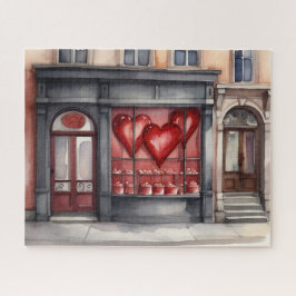 Waterverf oude stad Valentijnsdag winkel Legpuzzel
