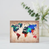 Waterverf oude wereldkaart schattig briefkaart (Staand voorkant)
