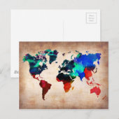 Waterverf oude wereldkaart schattig briefkaart (Voorkant / Achterkant)