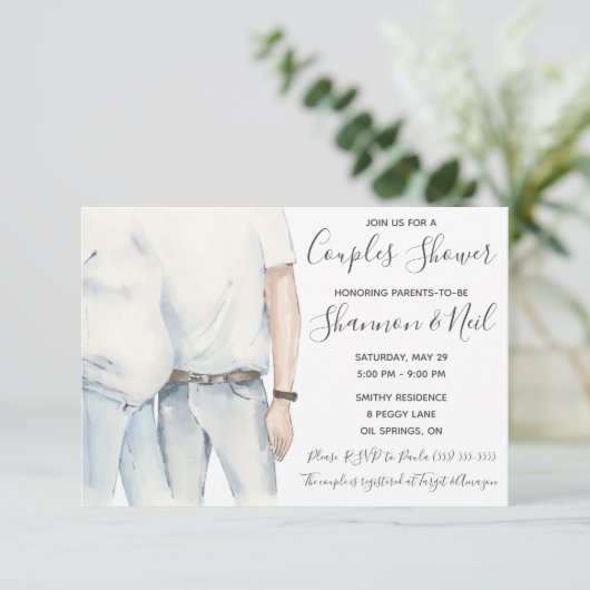 Waterverf Ouders die het Baby shower van een paar  Kaart (Staand voorkant)