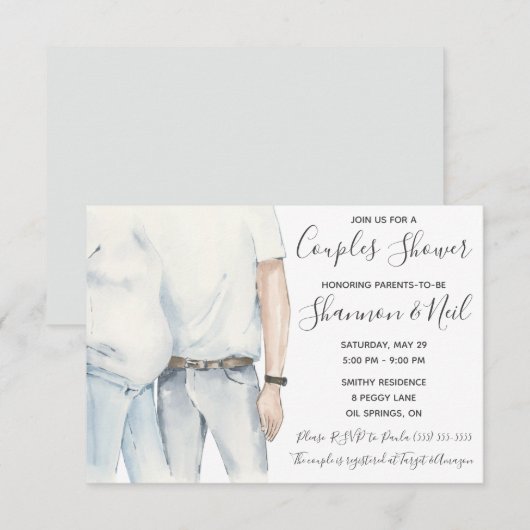 Waterverf Ouders die het Baby shower van een paar  Kaart (Voorkant / Achterkant)