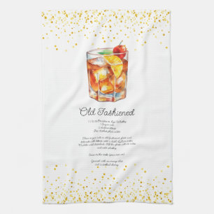 Waterverf ouderwets aangepaste cocktailrecept theedoek