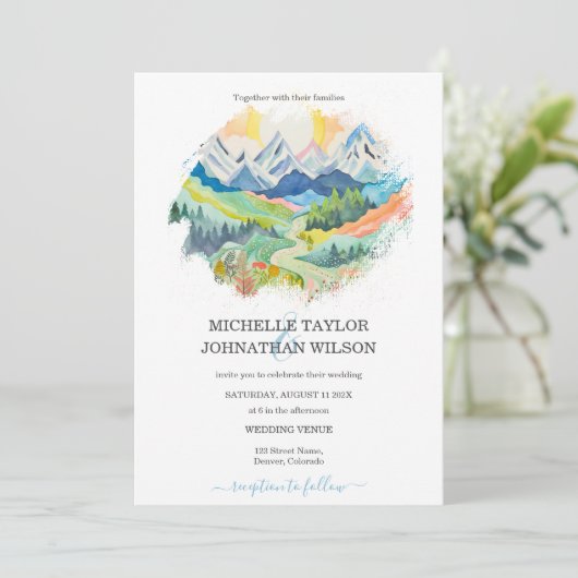 Waterverf Outdoor Mountain Bestemming Bruiloft Kaart (Staand voorkant)