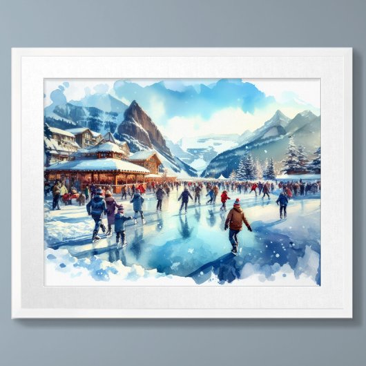 Waterverf Outdoor Schaatsen Winterresort Poster