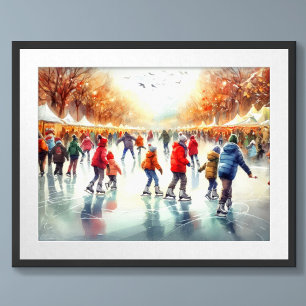 Waterverf Outdoor schaatsplek Poster