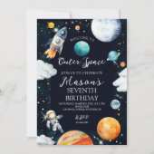 Waterverf Outer Space Adventure Verjaardagsjongen Kaart (Voorkant)