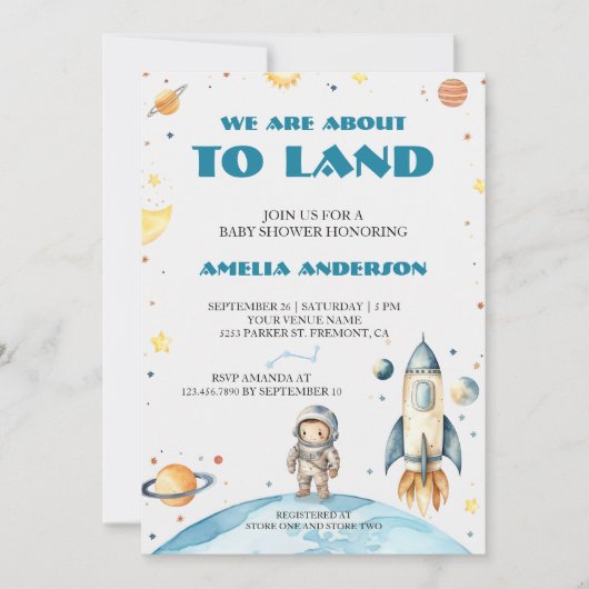 Waterverf Outer Space Planet Navy Blue BabyShower Kaart (Voorkant)