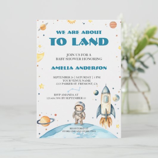 Waterverf Outer Space Planet Navy Blue BabyShower Kaart (Staand voorkant)