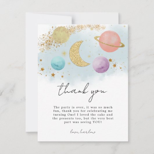 Waterverf Outer Space Two the Moon Dank je kaart (Voorkant)