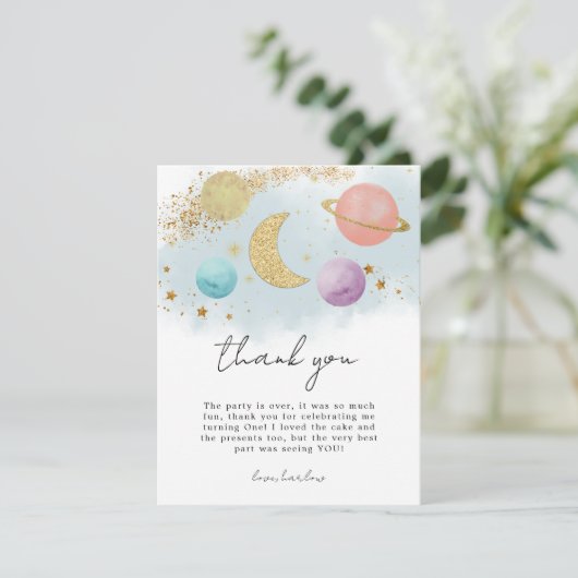 Waterverf Outer Space Two the Moon Dank je kaart (Staand voorkant)