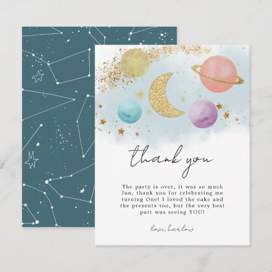 Waterverf Outer Space Two the Moon Dank je kaart (Voorkant / Achterkant)