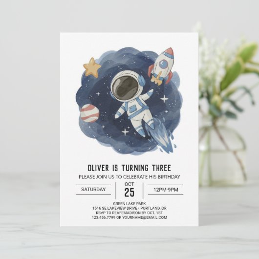 Waterverf Outerspace Digital Astronaut Verjaardag Kaart (Staand voorkant)