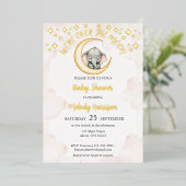 Waterverf over de maan olifant Baby shower Folie Uitnodiging (Staand Voorkant)