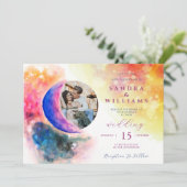 Waterverf over Moon Couple Foto Ombre Wedding Kaart (Staand voorkant)