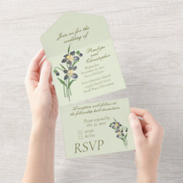  Waterverf Overtredingen Sage Green Wedding All In One Uitnodiging