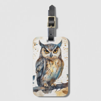 Waterverf Owl Bagagelabel