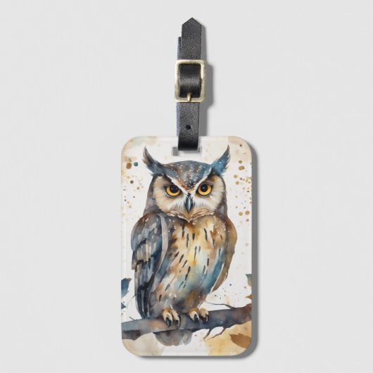 Waterverf Owl Bagagelabel (Voorkant (verticaal))