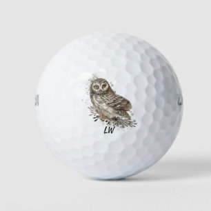 Waterverf Owl Bird Art Monogram Art Golfballen