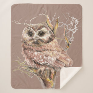 Waterverf Owl Bird Wildlife Art Sherpa Blanket Deken
