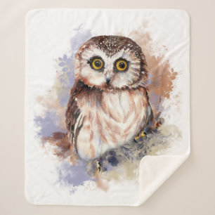 Waterverf Owl Bird Wildlife Art Sherpa Deken