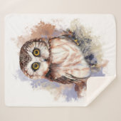 Waterverf Owl Bird Wildlife Art Sherpa Deken (Voorkant (horizontaal))