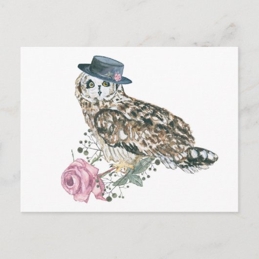 Waterverf Owl Briefkaart (Voorkant)