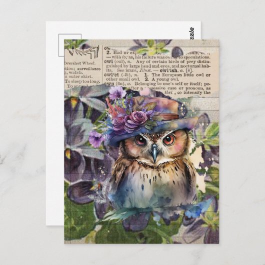 Waterverf Owl  Briefkaart (Voorkant / Achterkant)